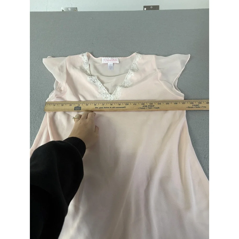 Oscar de la Renta Pink Label Nightgown Womens Medium Pink Lace V Neck‎ Sheer